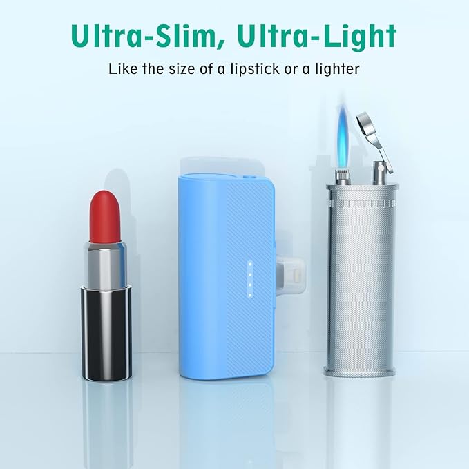 KKD Portable Charger for iPhone, Built-in MFi Certified Plug, 5000mAh Small Portable Phone Charger Power Bank for iPhone 14/13/12/11/XR/X/SE/8/7/6/6s/Pro Max/Plus,iPad,Blue