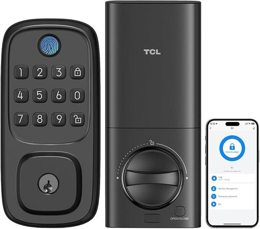TCL D1 Smart Lock Keyless Entry - Fingerprint Door Lock with WiFi, Auto-Lock, Voice Control for Alexa & Google Assistant, Easy Install for Home Security