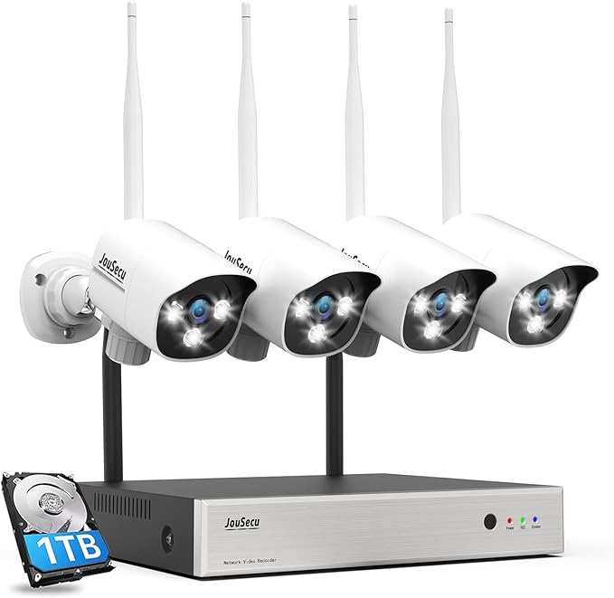 5MP Wireless Security Camera System with 1T Hard Drive, 8 Channel Surveillance NVR Kits and 4pcs Super HD 5MP Outdoor Indoor WiFi Bullet Camera for Home Full Color Night Vision