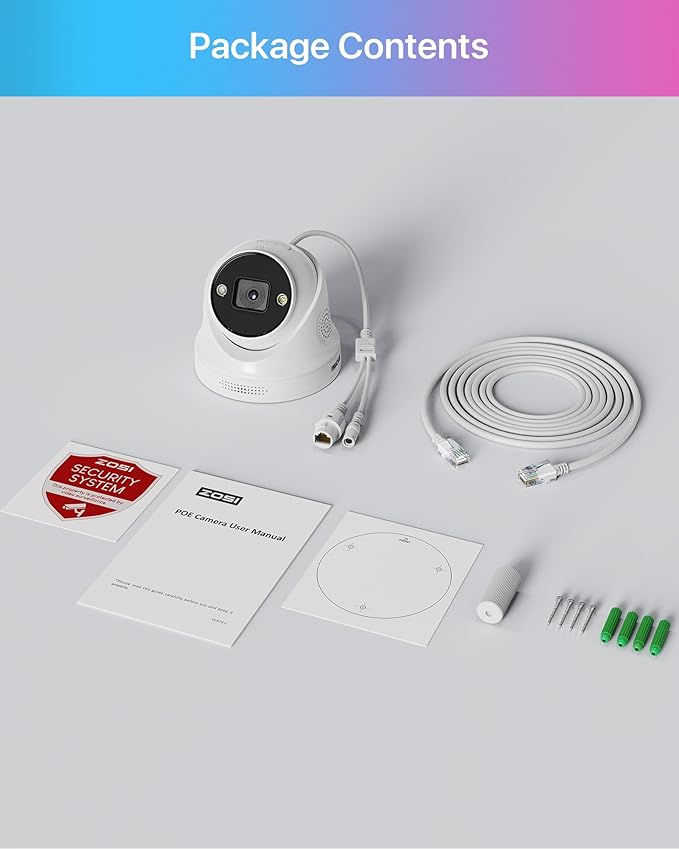 ZOSI 4K PoE Add on Security Camera with Person Vehicle Detection, Sound & Light Alarm, 2 Way Audio, Color Night Vision, 8MP Weatherproof Outdoor Indoor Dome IP Cam, Only Work with ZOSI 4K PoE NVR