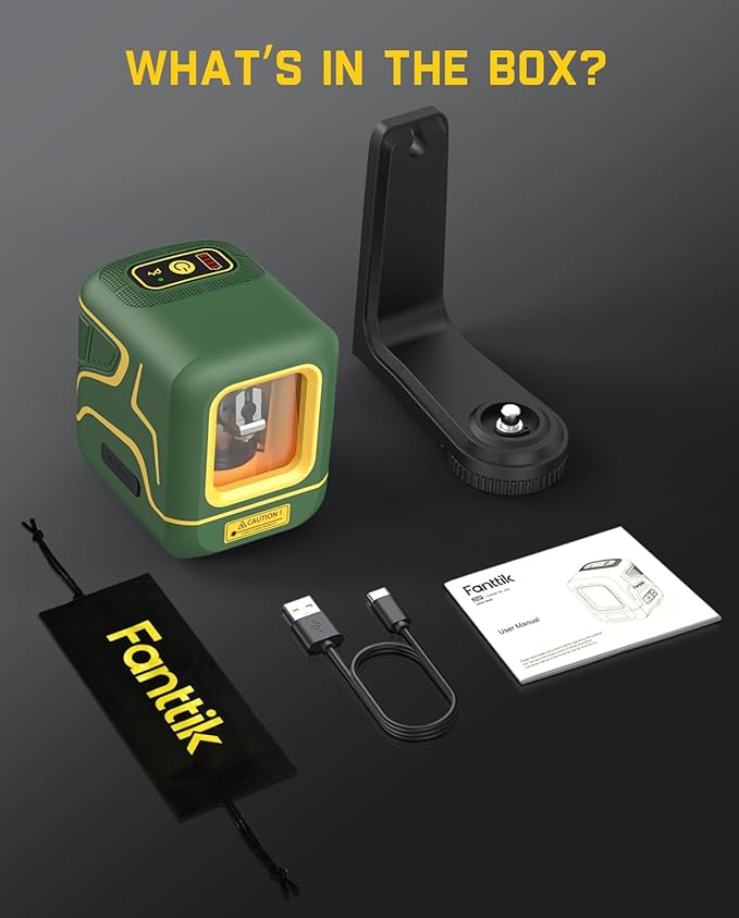 Fanttik D2 Pocket Green Laser Level, 100 ft Self-Leveling Cross Line Laser, Type-C Rechargeable, Rotatable 360 Degree, Pulse Mode, Magnetic Bracket, Carrying Pouch, for Picture Hanging and Home DIY