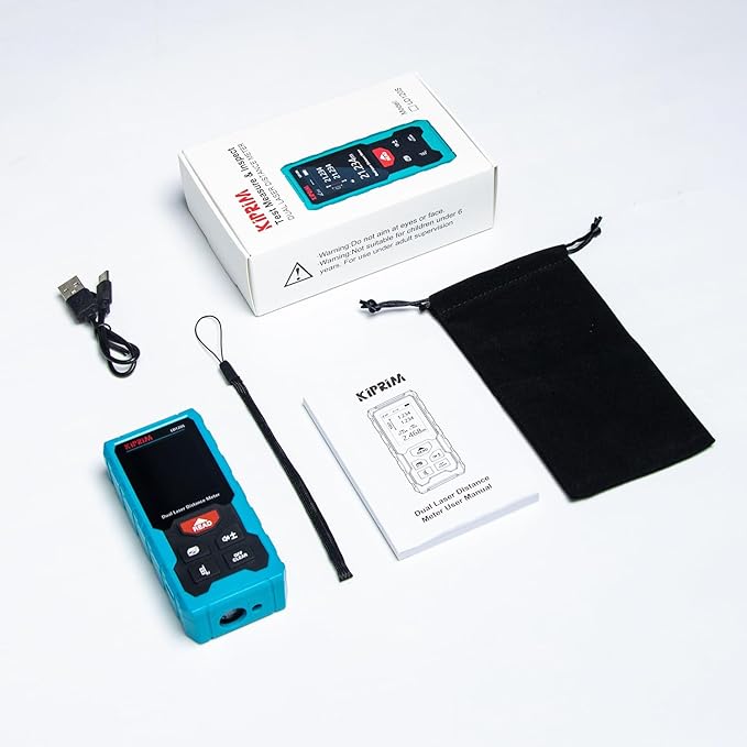 Kiprim 393ft Dual Laser Distance Measuring Tool LD120S, 120m Total Range, Electronic Level, Precise Measurements, and Pythagorean Function - Ideal for Construction, DIY, and Home Renovation