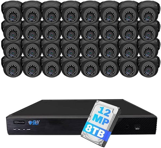 GW Security 32 Channel 12MP NVR 4K H.265+ AI Human & Vehicle Detection Surveillance Security Camera System with 32 UltraHD 4K 8MP IP PoE Microphone Dome Security Cameras (Grey)