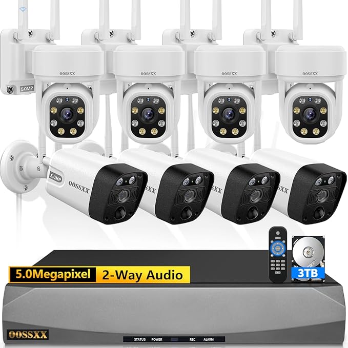 (Auto-Tracking & 2-Way Audio) PTZ WiFi Outdoor Security Camera System Pan 5MP Wireless Cameras System 10 Channel DVR Video Surveillance