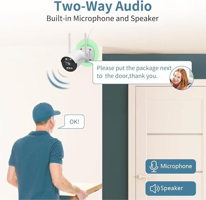 《130°Wide Angle & Two-Way Audio》Wireless Security Camera System Outdoor, WiFi Cameras for Home Security,Video Surveillance Systems