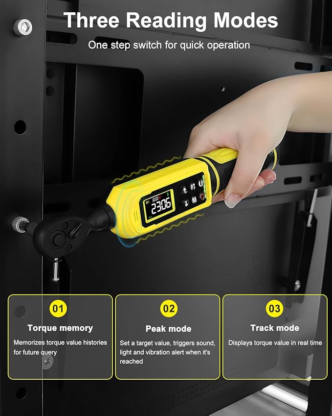 1/4" Digital Torque Wrench (4-265.6 in.lbs) w/Color Screen, 5 Units, ±2% Accuracy, Buzzer/Vibration/LED, Inch Pound Torque Wrench Set Includes Extension & 1/4 to 3/8 Adapter for Bike, Motor, DIY
