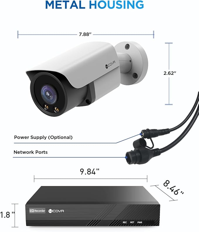 4COVR 8MP Security Camera System, 2 Way Audio Talk & Smart Color Night Vision, 4X 8MP Bullet PoE IP Camera IP67 Person Vehicle Detection, 8CH 4K NVR 2TB HDD, 24/7 Home Video, LY37YX8M0804