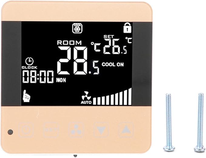 Digital Fan Coil Thermostat for Central AC - Smart Programmable Temperature Controller with LCD Display (5-35°C Range) - 4 Speed Modes, Universal for HVAC Systems (AC200-240V)