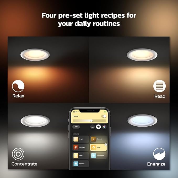 Philips Hue Smart Recessed 5/6 Inch LED Downlight - White and Color Ambiance Color-Changing Light - 1 Pack - 1100LM - Control with Hue App - Compatible with Alexa, Google Assistant and Apple Homekit