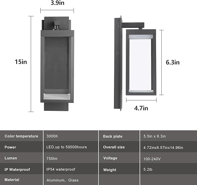 2 Pack PIR Motion Sensor Outdoor Lights, LED Integrated Porch 750 Lumen Outside Wall Light with Clear Glass, Modern Exterior Fixture, 3000K Sconce for House Patio Garage Yard Front Door Dark Grey