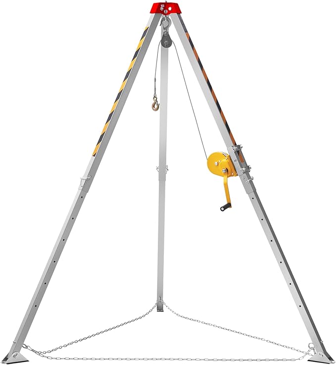 VEVOR Confined Space Tripod Kit, 1200 lbs Winch, Confined Space Tripod 7' Legs Bracket and 98' Cable, Confined Space Rescue Tripod 32.8' Fall Protection, Storage Bag for Traditional Confined Spaces