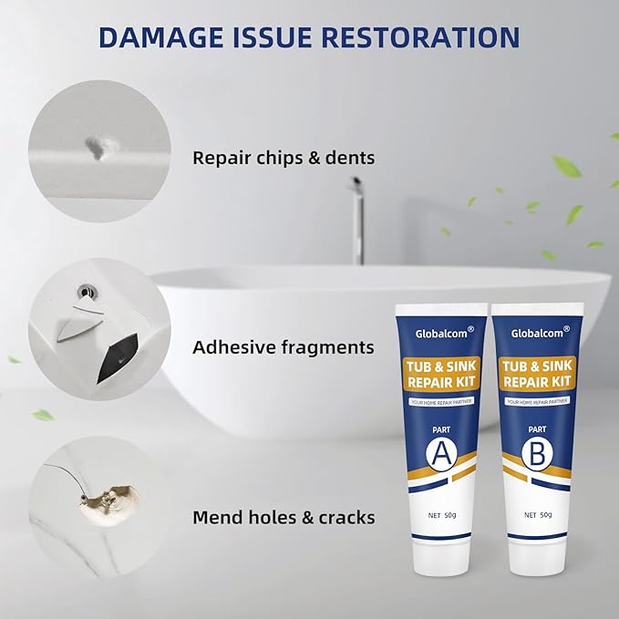 Tub Repair Kit White, Fiberglass Shower tub and Porcelain Sink Repair Kit, Acrylic, Enamel, Ceramics Tile Toilet and Shower Bath Repair Kit, Repair Cracks, Fragments, Holes and pits
