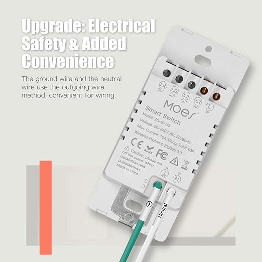 MOES 2nd Generation Zigbee Smart Switches 3 Gang, No Neutral Wire, Require MOES Zigbee Hub, Inteligente Single Pole Light Switch, Compatible with Alexa Google Assistant, Support Tuya Smart Life