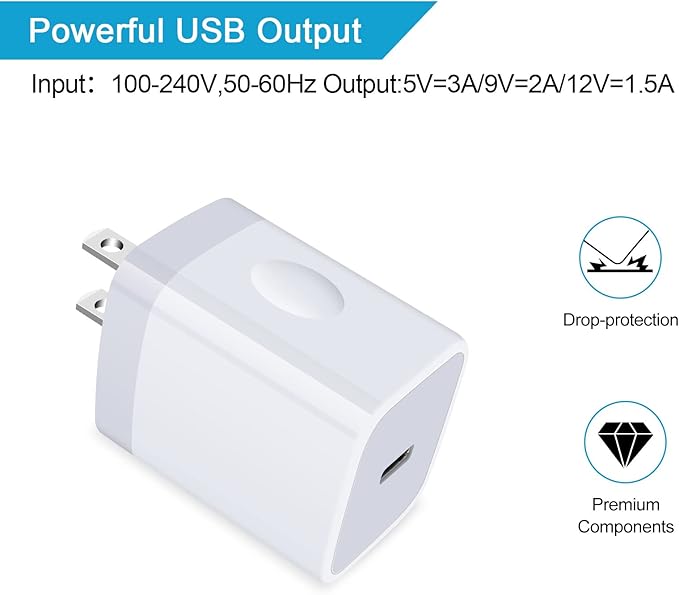 USB C Wall Charger,2Pack 20W PD 3.0 Type C Fast Charger Plug Power Adapter Charging Block for Samsung Galaxy A36/A16 5G/A15/A35/A55/A56/A14/S25 Ultra/S24/S24 FE/S23/S22/S21/S10/iPhone 16e/16/15/14/13