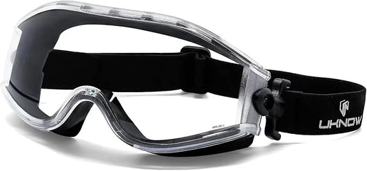 UKNOW Safety Goggles Over Glasses - Anti-Fog Clear Lens - ANSI Z87.1 Certified Eye Protection for Lab Work, Industrial Use