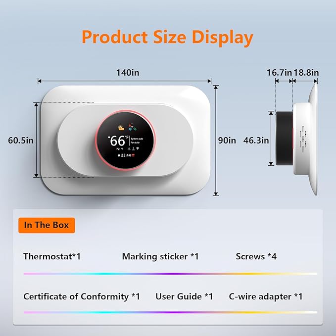 BSEED Wi-Fi Smart Thermostat for Home, Heat Pump Thermostat Touch Screen with Energy Saving, 7 Day Programmable (Holiday Mode), Works with Alexa and Google Assistant, White(C-Wire Adapter Included)