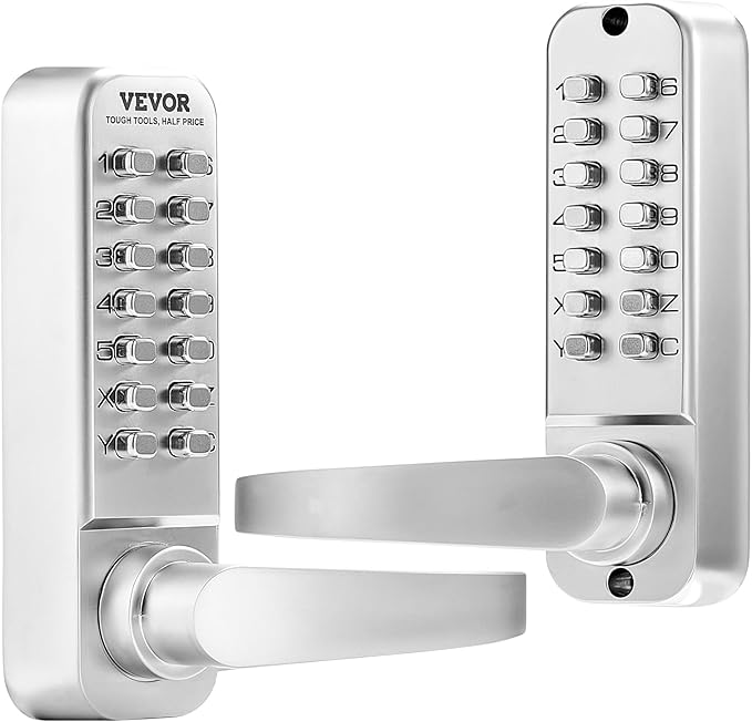 VEVOR Mechanical Keyless Entry Door Lock, 14 Key, Mechanical Keypad with Handle, Double-Sided Stainless Steel Waterproof Keyless Gate Lock, for Home Office Yard, Sliver