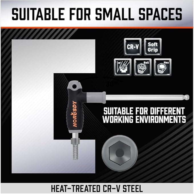 HORUSDY 18-Piece T-Handle allen wrench set, Inch/Metric Long Arm Ball End Hex Key Wrench Set, MM(1.5mm-10mm) SAE(1/16"-3/8")