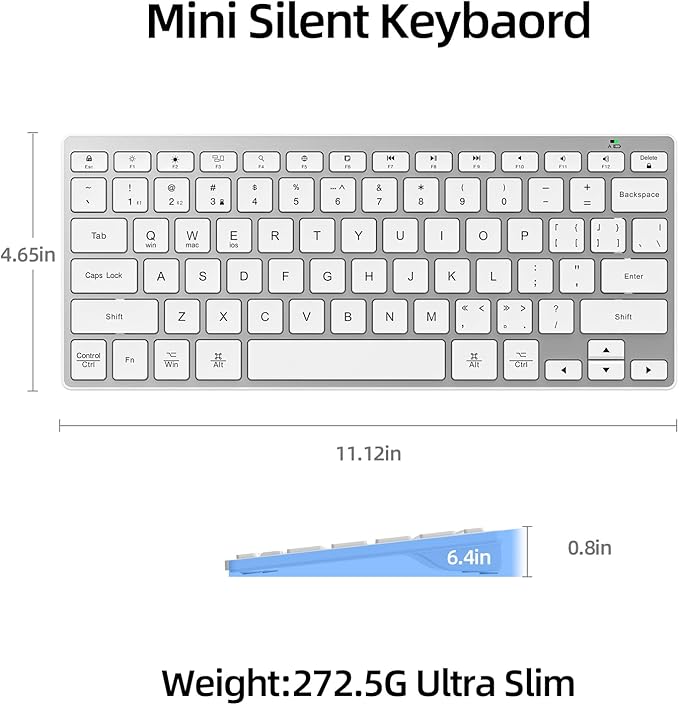 BFRIENDit Wireless Bluetooth Compact Keyboard Ultra - Quiet Chocolate Keys 2.4GHz Connection Slim Wireless Computer Keyboard for Mac, Windows 11/10/8/7/Vista, Microsoft & PC, Smart TV - Silver