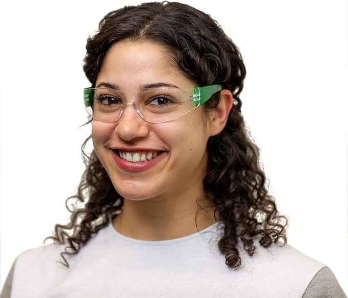 BISON LIFE Clear Lens Green Temple Safety Glasses BULK Case Pack 24 Pairs | ANSI Z87, Impact & Scratch Resistant, Clear Safety Glasses for Men and for Women, One Size, Adult, Youth