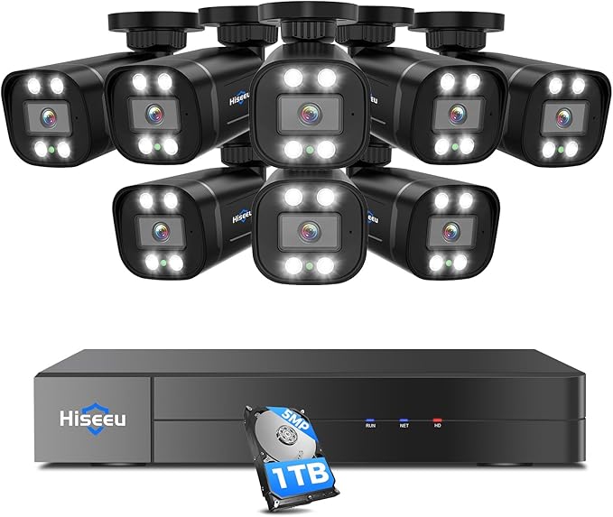 Hiseeu 3K Wired Outdoor Security Camera System with Audio,Smart Dual Light,5MP 8CH Surveillance DVR,8X5MP CCTV Cameras & 1TB Hard Drive,AI Human/Vehicle Detection,Smart Playback for Home Security
