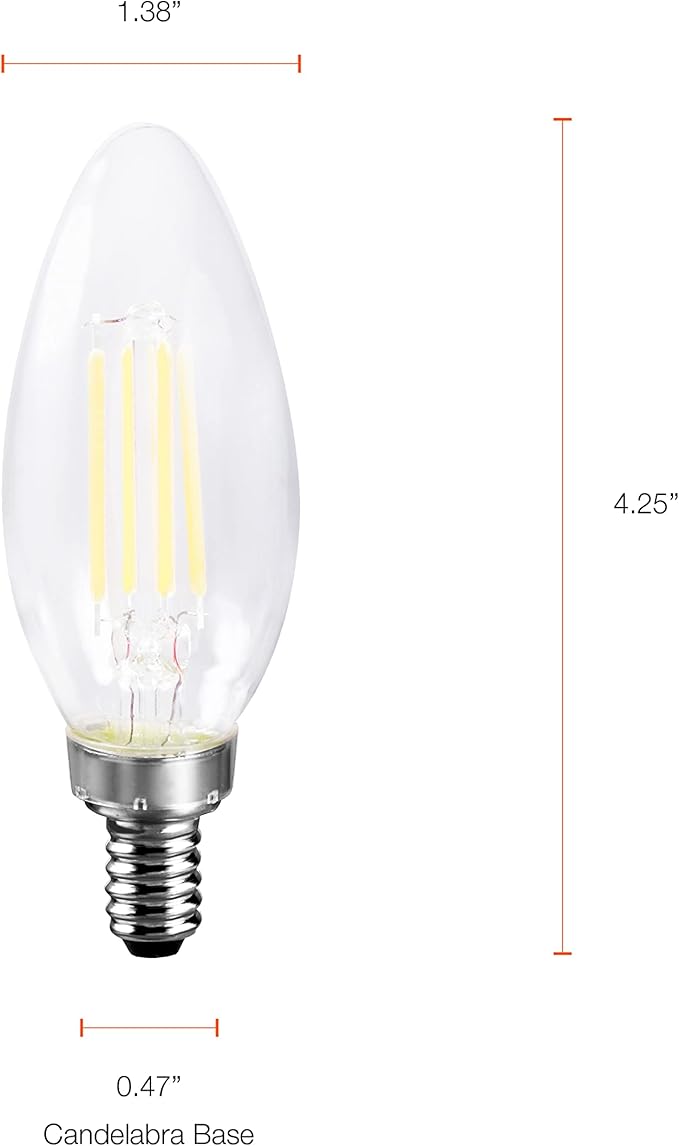 SYLVANIA ECO LED B10 Light Bulb, 50W = 3.5W, 7 Year, 450 Lumens, Non-Dimmable, Clear, 2700K, Soft White - 6 Pack (40879)