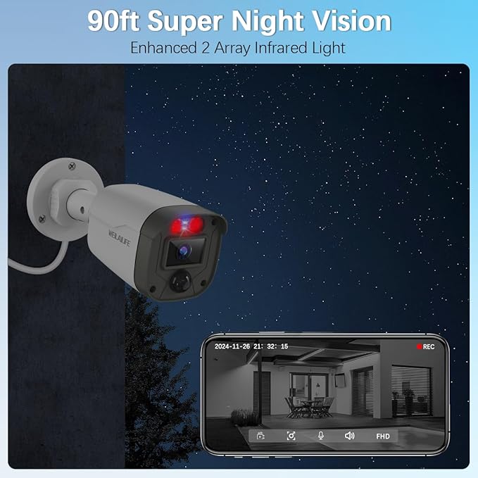 【Flashing LEDs Visual Alert】 Wired Security Camera System, CCTV Cameras with DVR Recorder, Home Video Surveillance Systems