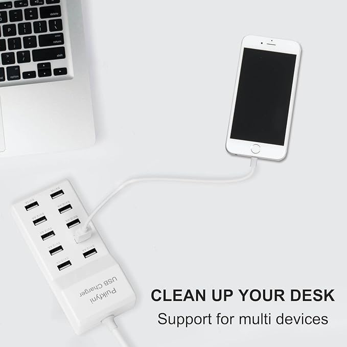 2 Pack 10-Ports USB Charger Station, Family-Sized Desktop USB Rapid Charger,USB Charging hub,Smart USB Charger for Multiple Devices,Smart Watches ,Smart Phones, Tablets (USB-A Port)