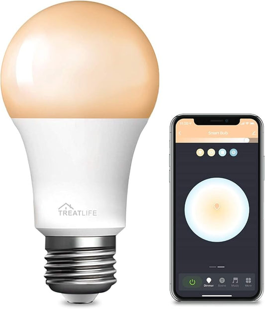 TREATLIFE Smart Light Bulbs, 2.4GHz WiFi LED Light Bulb, Dimmable Smart Bulb Compatible with Alexa, Google Home, SmartThings, UL Certified Warm White& Cool White(2700K-6500K), 800LM, E26, A19, 9W