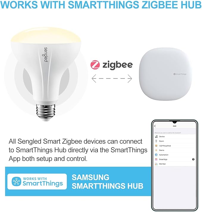 Sengled Zigbee Smart Bulb, Works with SmartThings and Echo with Built-in Hub, Voice Control with Alexa and Google Home, Hub Required, BR30 Dimmable Flood Light Bulb, Soft White 2700K, 6 Pack