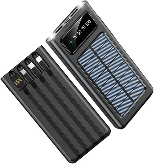 Power-Bank-Solar-Charger - 20000mAh Portable Charger,Solar Power Bank,Camping External Backup Battery Pack,Fast Solar Panel Charger with Dual Flashlight and 4 USB Cables (Black)