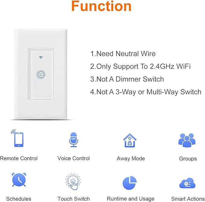 Smart WiFi Switch - Wireless Smartphone Controlled Wall Light Switch, Compatible with Alexa, Google Home, IFTTT, Android & iOS - No Hub Required (1-Pack)