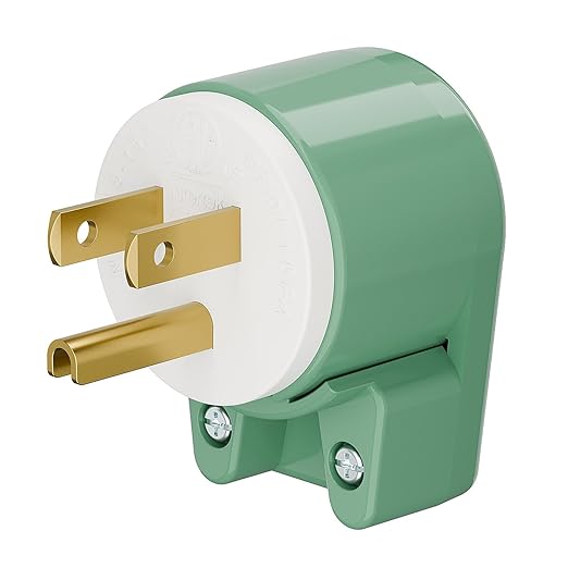 (2 Pack) 90 Degree USA Canada Male Plug Nema 5-15P 3 Pole Angle DIY Plug, 15A 125V USA 3Pin Right Angle AC Plug, Nema 5-15P Angled Rewireable AC Plug,12 Direction Male US 3Pole AC Connector, Green