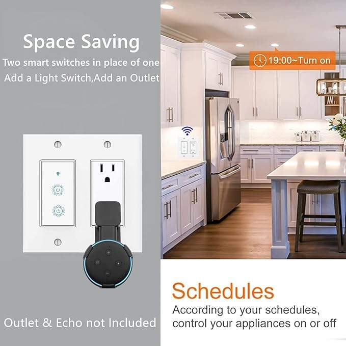 Nexete Smart Wi-Fi Double Light Switch, 2 in1 Single Pole Switch Compatible with Alexa Google Assistant & IFTTT,Remote Control, Timing Function No Hub Required (1-Pack Double)