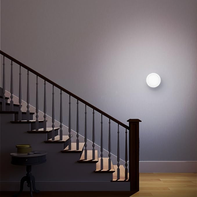 Good Earth Lighting Rechargeable LED Tap Lights (2-Pack) 7-Inch White Round Closet Light, Motion Sensor, 300 Lumens, 4000K, Auto Timer with Command Strips by 3M for Damage Free Mounting, USB Charger