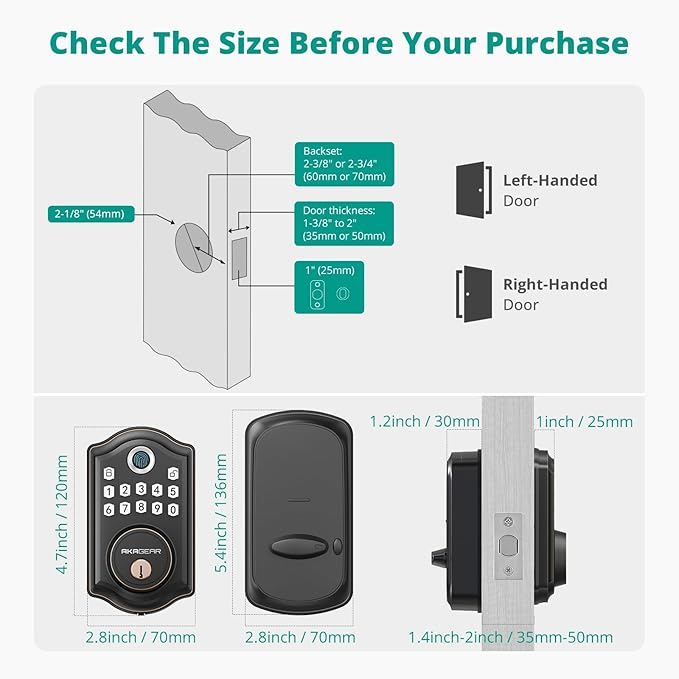 DS10 Pro Keyless Entry Door Lock, Fingerprint Door Lock, Electronic Keypad Lock, Smart Deadbolt, Smart Lock for Front Door, Auto-Lock & One Touch Locking with Bluetooth - Oil Rubbed Bronze