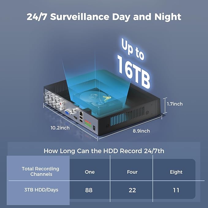 Hiseeu 4K Wired Security Camera System with Audio,Smart Color Night Vision,3TB Hard Drive,AI Human/Vehicle Detection,8PCS 8MP IP67 Weatherproof Home CCTV Cameras,Indoor/Outdoor Surveillance DVR Kit