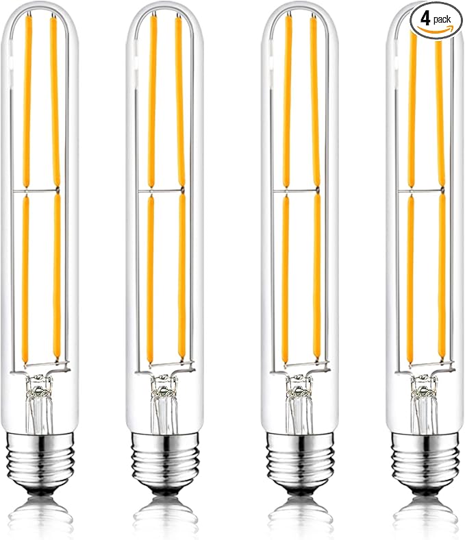 7.3 Inch E26 Led Bulb 6W Dimmable, 2700K Soft White Edison Bulbs 800LM, Equal 80 Watt Tubular T10 T9 Long Clear Glass Light Bulb for Rustic Pendant Pipe Wall Sconces Chandeliers - 4Pack