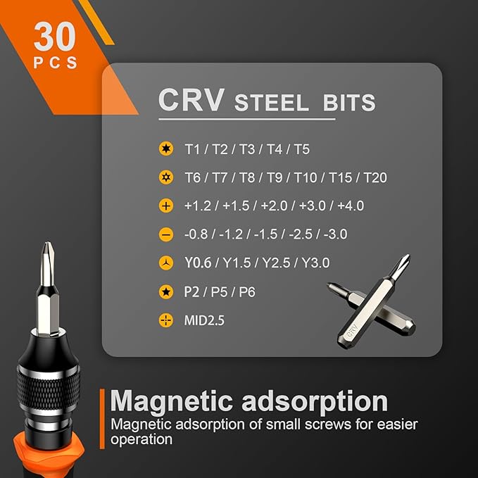 JOREST 38Pcs Small Precision Screwdriver Set with Torx T5, T6, Y00, Mini Repair Tool Kit for Macbook, Computer, Laptop, iPhone, PS4 PS5, Xbox, Switch, Eyeglasses, Watch, Ring Doorbell, Electronic, etc