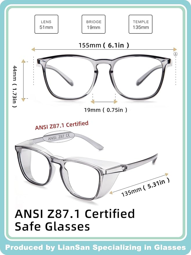 LianSan Oversize Anti-Fog Safety Glasses for Nurses, Z87.1 Certified Goggles for Women, Square UV Protection