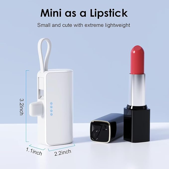 Mini Portable Charger for iPhone with Built-in Type-C Cable, 5200mAh Ultra-Compact Power Bank, PD 20W Fast Charging Battery Pack Phone Charger for iPhone 16/15/14/13, Samsung, Google, Android (White)