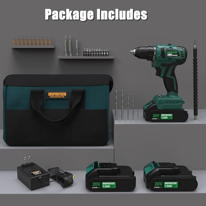 20V Cordless Brushless Power Drill Set with 2 Batteries and Charger,3/8-Inch Chuck Electric Drill-Driver,22 Torque Setting,Drilling/Driver Bits and Tool Bag Included