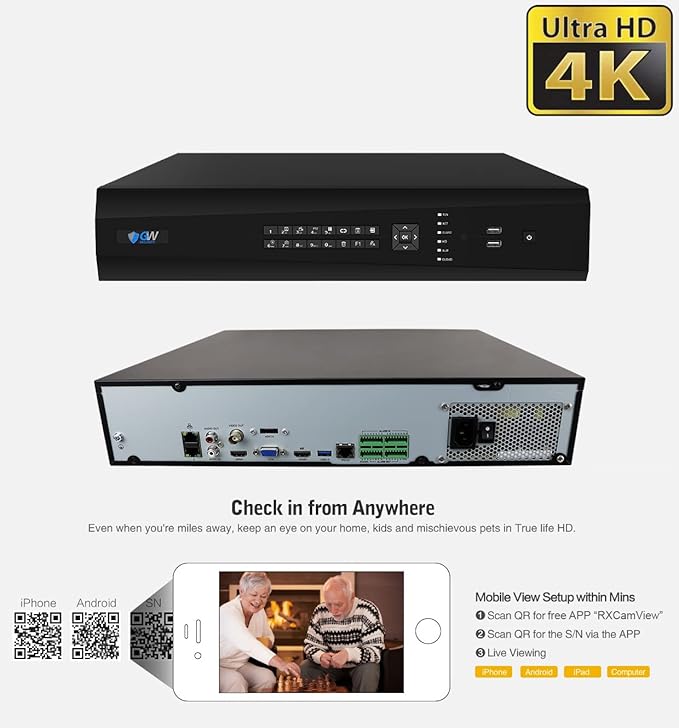 GW Security 64 Channel UltraHD 12MP 6K @ 30FPS Realtime 3X Motorized Zoom PoE Security Camera System with 32 x 12MP IP Two-Way Audio Full-Time Color Night Vision Outdoor/Indoor Smart AI Bullet Cameras