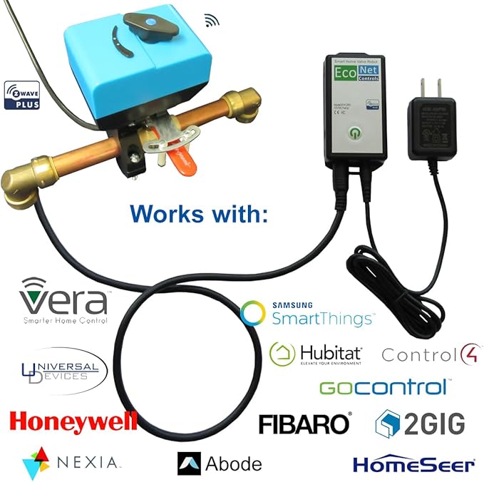 Smart Valve Controller, Compatible with Z-Wave Plus, Automated Water Shut-Off Device - Z-Wave HUB Required - Integrated 1" Ball Valve