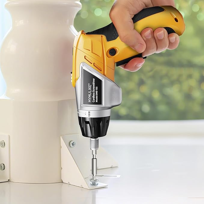 Electric Screwdriver Cordless Set, 3.6V Power Screwdriver Rechargeable with Light, Yellow Screw Gun with Pivoting Handle and Drill, 49 Pcs Accessories, 6+1 Torque Setting, 2000 mAh Battery