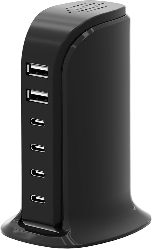 USB Charger, Charging Station for Multiple Devices 65W, Fast Charging Blocks with 4Type C Ports, Dual USB Charging Hub Organizer Multiport for iPhone, Ipad, Smartphones, Travel Accessories (Black)