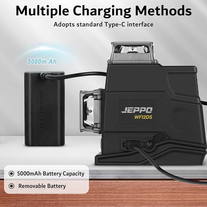 JEPPO Laser Level 360 Self Leveling,3x360° Cross Line Green Laser Level,3D Lazer Level for construction and picture hanging,APP Remote Control,with 5000mAh Rechargeable Battery,Magnetic Rotating Stand