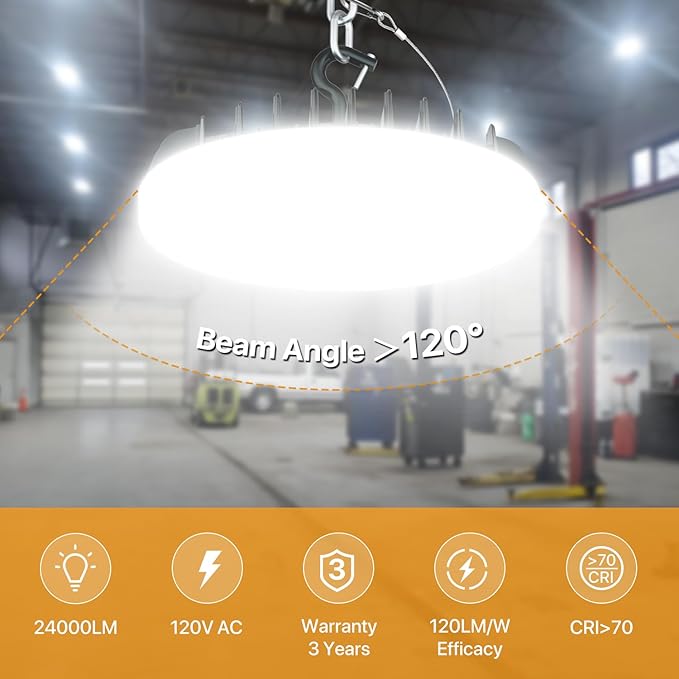 DEMILAR Smart Shop Lights 200W Micware Motion Sensor 24000LM UFO LED High Bay Light with Multi-Function Remote, 10%-100% Dimmable IP65 Waterproof 5000k Garage Lighting 2Pack (Old Remote)