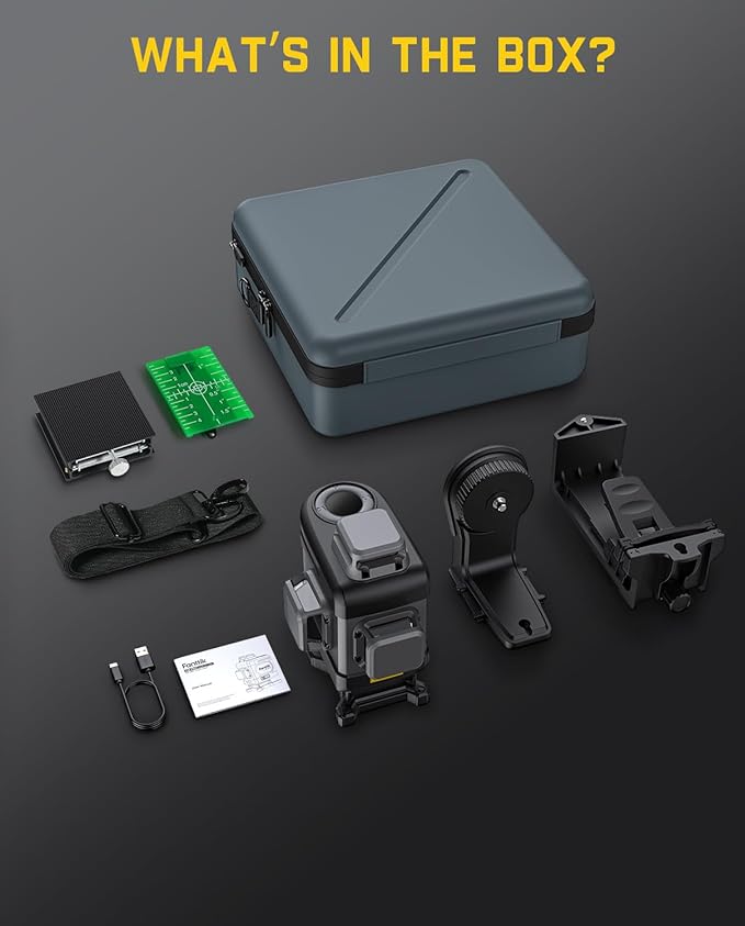 Fanttik D16 APEX Professional Laser Level 4 x 360°, 16 Lines Self-Leveling Cross Line Laser with LED Screen for Construction, 5200 mAh Battery Rechargeable, Magnetic Support and Shoulder Bag