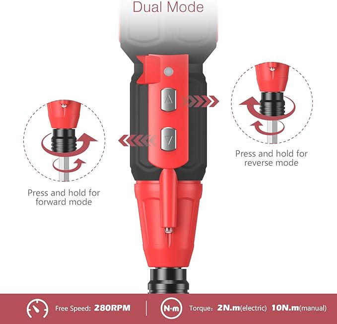 LOFICOPER Cordless Electric Screwdriver Kit, Rechargeable Electric Screwdriver, Mini Power Screwdriver with 10 Bits, 1 Bit Holder, LED Lights, Charging Cable, for Phones, PC, Toys, Black and Red